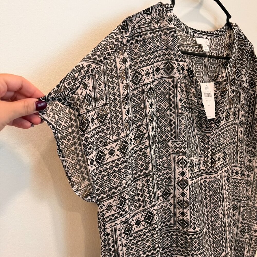 Women’s J.Jill Sheer Tunic Cover Up Aztec Geometric Black White Size LP NWT‎ - Picture 3 of 8